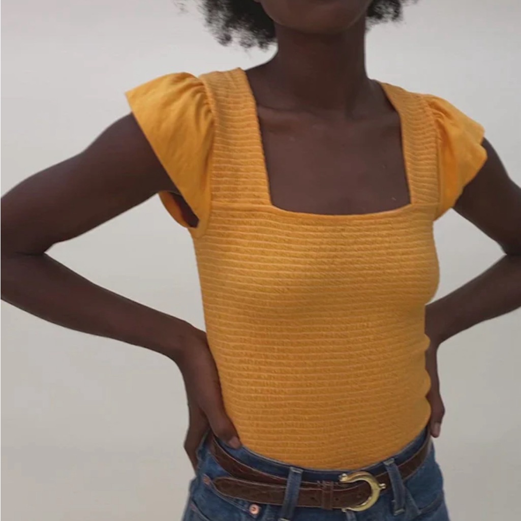 Nation Size Large Mango/Orange Colored Frilly Ruffle Sleeve Women's Tank